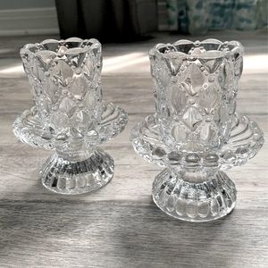 Farmhouse Style Quilted Crystal Pair Retired Partylite Versatile Candle Holders
